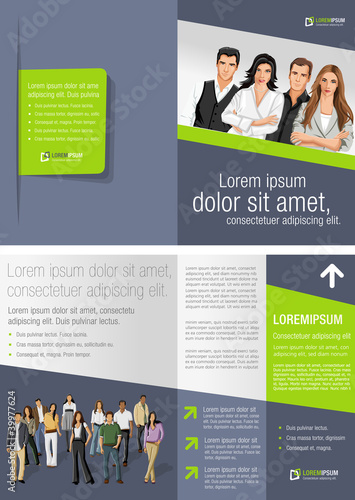 Vector: Green and gray template for advertising with business people Green and gray template for advertising with business people