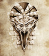 Sketch of tattoo art, rock gargoyle mask