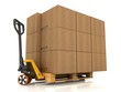 Cardboard Boxes on Pallet Truck Isolated on White