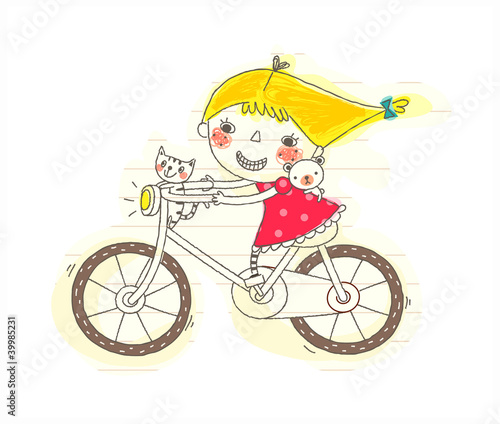 Vector: side view of girl riding bicycle side view of girl riding bicycle