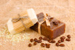Hand-made soaps on sackcloth