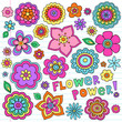 Flower Power Groovy Notebook Doodles Vector Set Design Elements