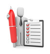 3d businessman with clip board and pen