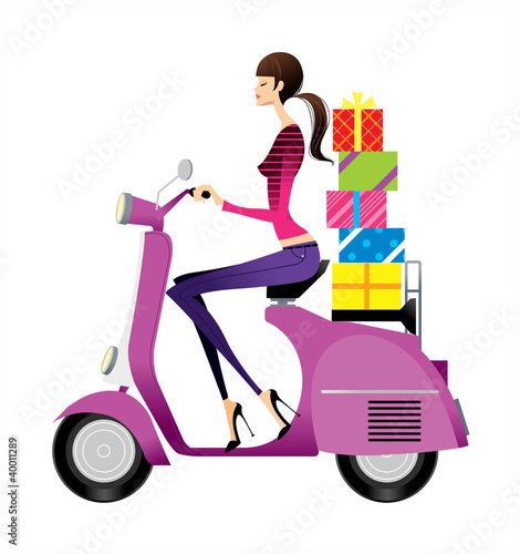 Vector: side view of woman riding scooter side view of woman riding scooter