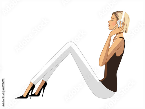 Vector: side view of woman listening music side view of woman listening music