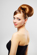 Beautiful girl with retro hairstyle on gray Beautiful girl with retro hairstyle on gray