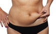 Woman's fingers  measuring  her belly fat
