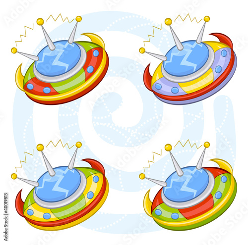 Vektor: Cartoon flying saucers Cartoon flying saucers