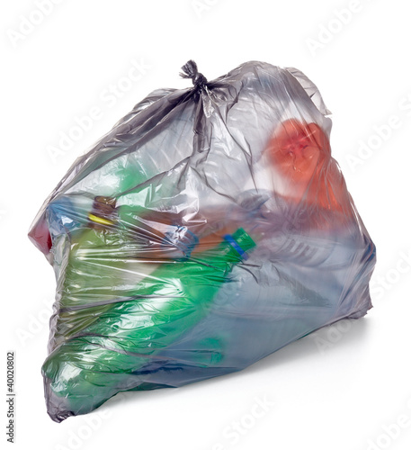 Photo: garbage bag with empty bottle trash waste garbage bag with empty bottle trash waste