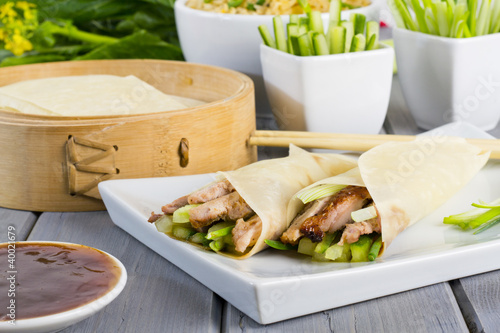 Photo: Peking Duck Wraps with spring onion, cucumber & hoisin sauce Peking Duck Wraps with spring onion, cucumber & hoisin sauce