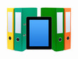 Folders and tablet pc on white background