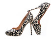 Pair of luxury snake leather women shoes over white