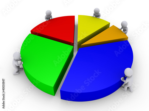 Illustration: Five people complete pie chart Five people complete pie chart