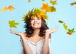 young woman and leaf fall young woman and leaf fall
