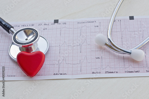 Photo: Stethoscope and electrocardiogram Stethoscope and electrocardiogram