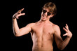 Expressive man bare-chested