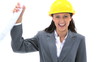 Happy architect holding blueprints