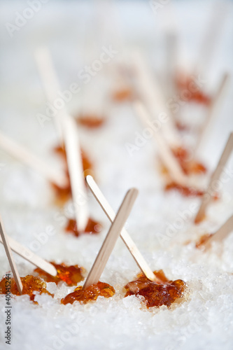 Photo: Maple taffy on snow for desert at a sugar shack Maple taffy on snow for desert at a sugar shack