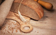 rye bread, and corn on a wooden table