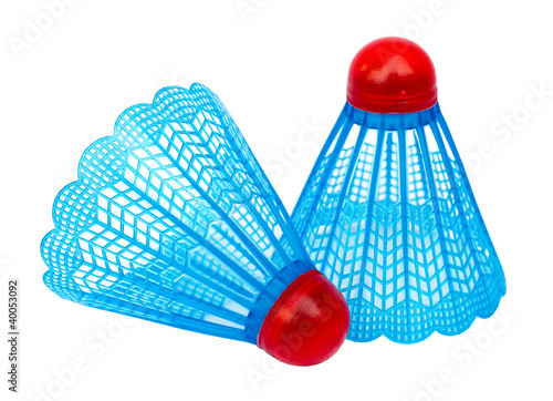 Photo: Blue badminton shuttlecocks isolated on white background Blue badminton shuttlecocks isolated on white background