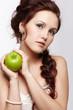 retro girl with apple
