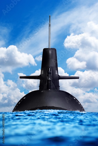 Photo: Nuclear submarine in the ocean. Nuclear submarine in the ocean.