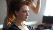 Model visage hairstyle for photography in studio.