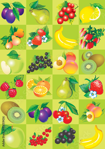 Vector: Seamless pattern of fruit and berries. Seamless pattern of fruit and berries.