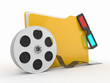 Multimedia folder. Film reel and 3d glasses Multimedia folder. Film reel and 3d glasses