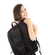 cheerful student girl with black backpack