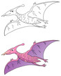 comic dinosaurier, pterodactylus, coloriert und outlines