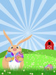 Illustration: Happy Easter Bunny on Green Pasture Happy Easter Bunny on Green Pasture