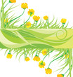 green banner with yellow flowes and green grass vector isolated
