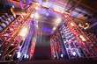 Illuminated way to boxing ring inside fight club