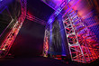 Colorful illuminated way with grid to boxing ring