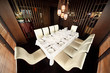 beautiful table with white tablecloth and serving