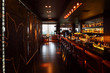 Foto: bar counter with red tall chairs in empty restaurant bar counter with red tall chairs in empty restaurant
