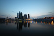 New Moscow City business complex at evening; reflection in river New Moscow City business complex at evening; reflection in river