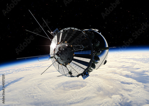 Illustration: The first spaceship at the Earth orbit The first spaceship at the Earth orbit