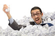 Man with lots of waste paper Man with lots of waste paper