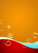Holiday Background in Red and Orange with Golden Squiggles