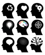 head icons with idea symbols, vector illustrations