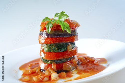 Photo: Ratatouille on a white plate Ratatouille on a white plate