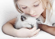 girl and  kitten
