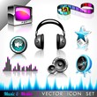 Vector icon collection on a music and media theme.