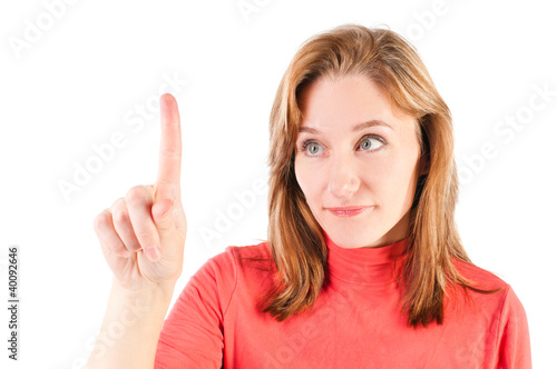 Photo: business woman touching the screen with her finger business woman touching the screen with her finger