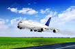 Modern airplane  in  Airport. Take off on runway.