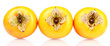 Three appetizing persimmons in line isolated on white