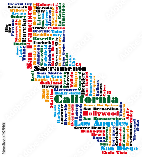 Vector: word cloud map of California state word cloud map of California state