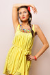beautiful woman in a yellow dress.